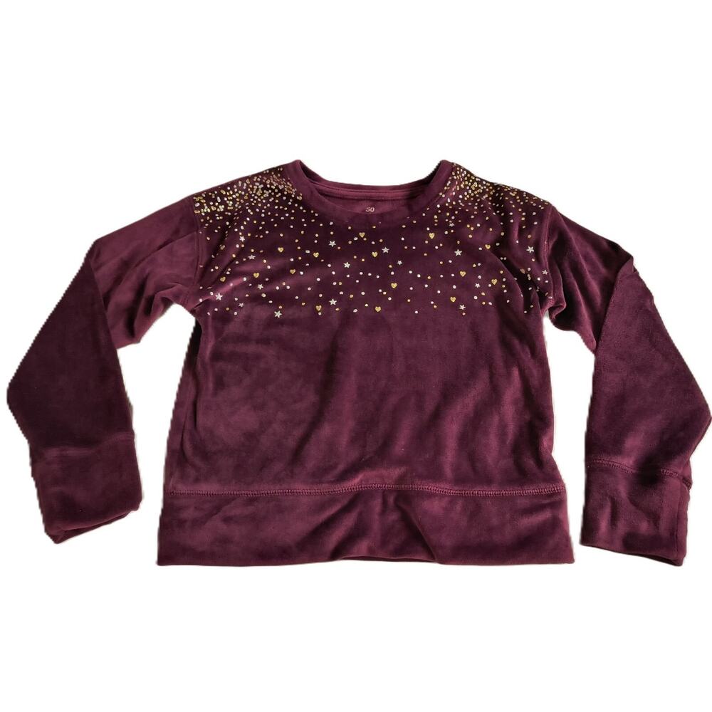 So Cozy Crewneck Girls Velour Sweatshirt Burgundy Sequin Outdoor Size S(7) G001